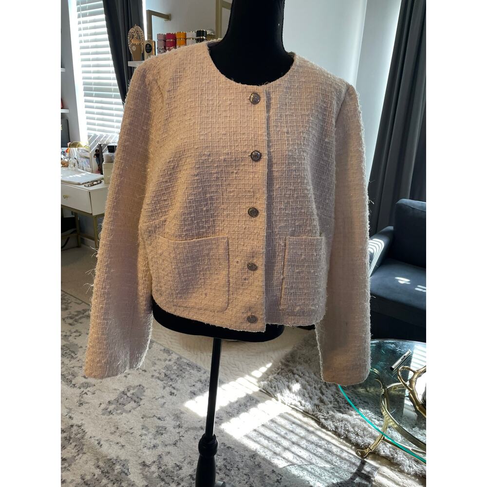 H&M Ivory Bouclé Textured Jacket XL Cropped Lady Jacket - Picture 3 of 8
